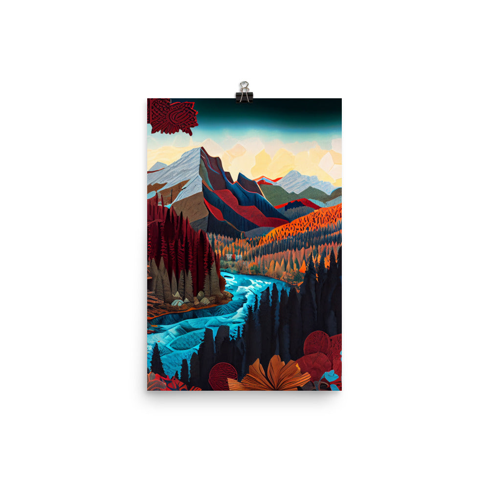 Enhanced Matte Paper Poster - Fall Mountain Scene in Paper Art