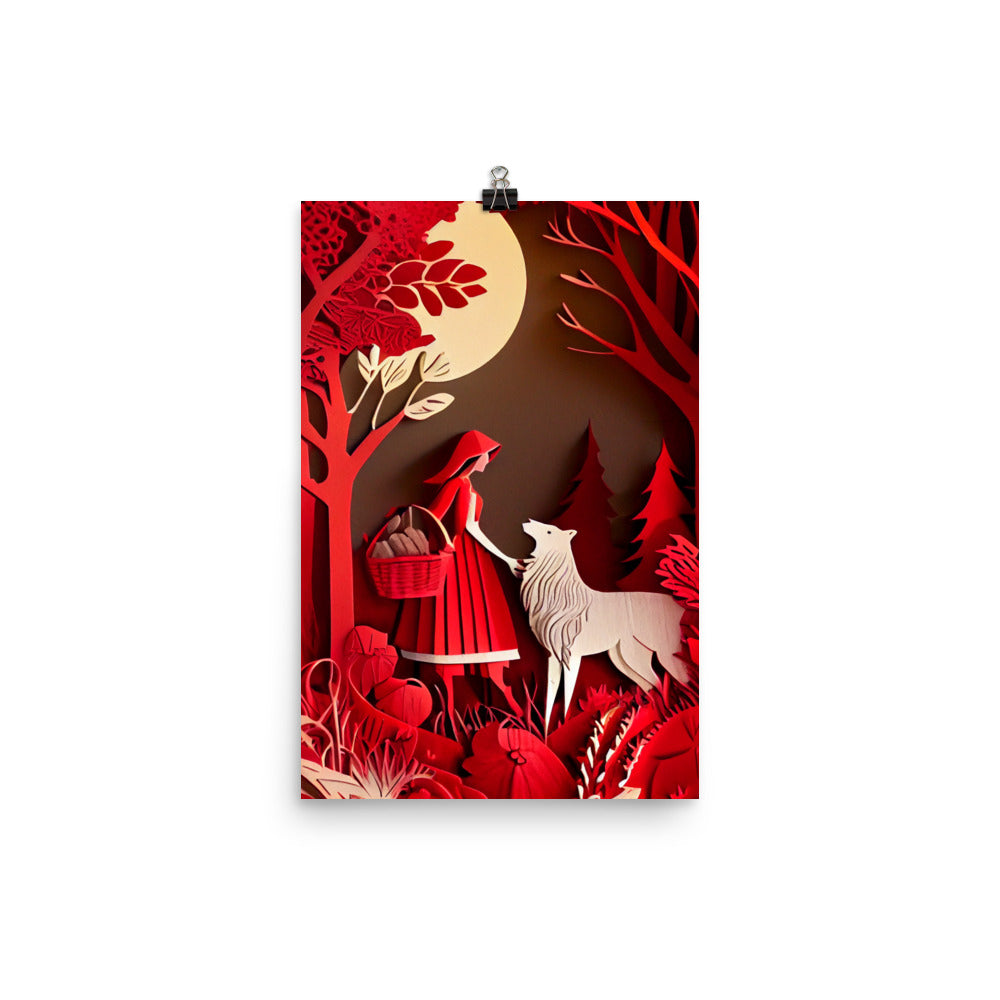 Enhanced Matte Paper Poster - Little Red Riding Hood in Paper Art