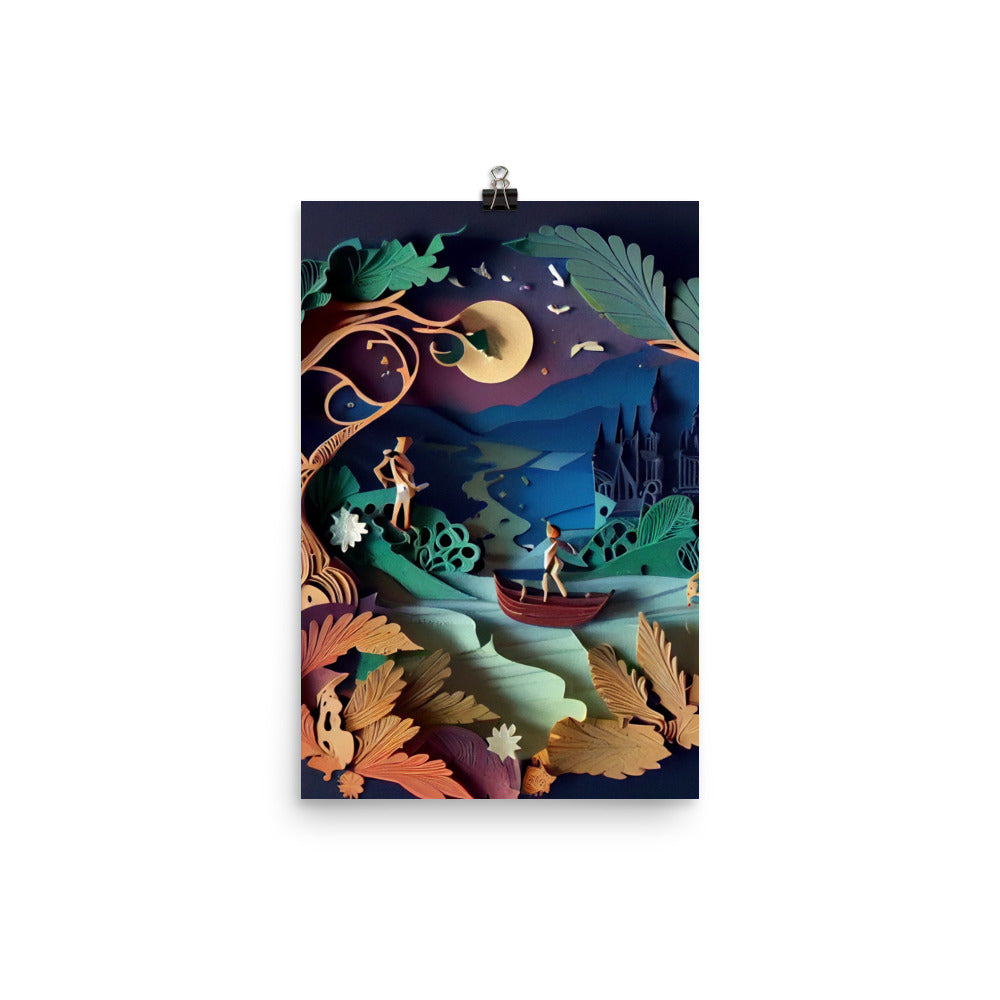 Enhanced Matte Paper Poster - Paper Art Fairy Tale Scene