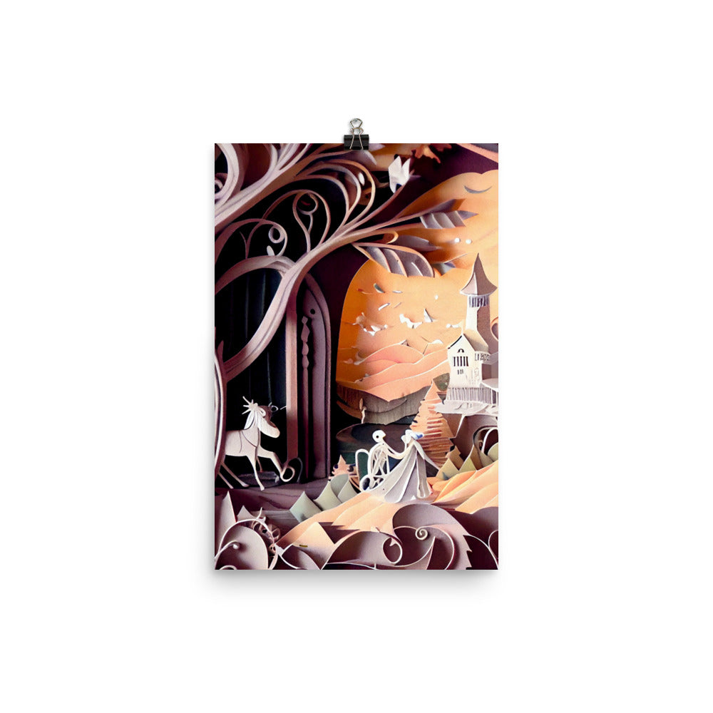 Enhanced Matte Paper Poster - Fairy Tale Scene in Paper Art