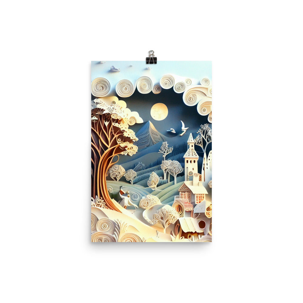 Enhanced Matte Paper Poster - Fairy Tale Scene in Paper Art