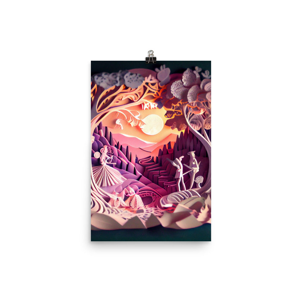 Enhanced Matte Paper Poster - Fairy Tale Scene in Paper Art