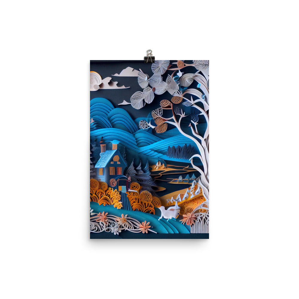 Enhanced Matte Paper Poster - Fairy Tale Scene in Paper Art