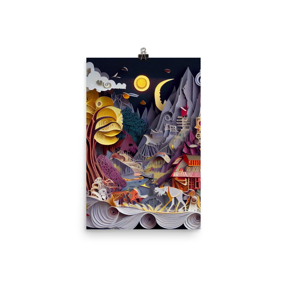 Enhanced Matte Paper Poster - Fairy Tale Scene in Paper Quilling Style