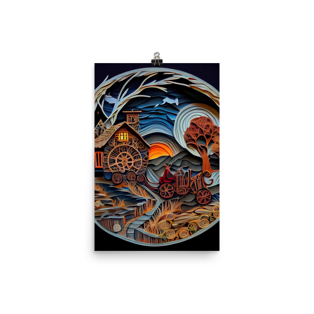 Enhanced Matte Paper Poster - Fairy Tale Scene in Paper Art