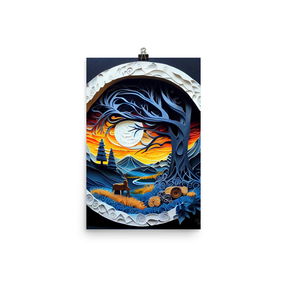 Enhanced Matte Paper Poster - Fairy Tale Scene in Paper Art