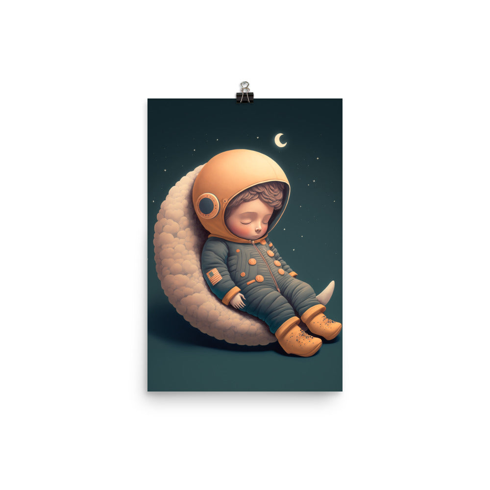 Enhanced Matte Paper Poster - Boy Sleeping on the Moon