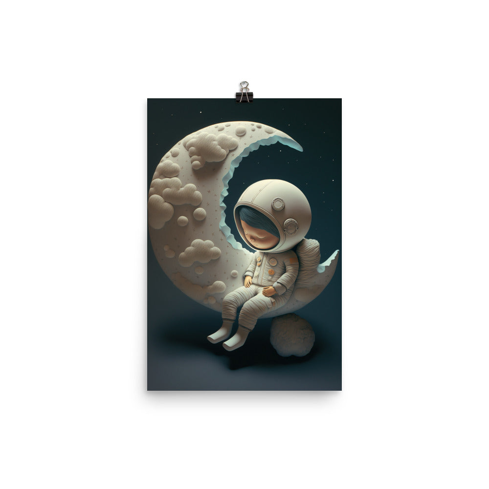 Enhanced Matte Paper Poster - Girl Sleeping on the Moon