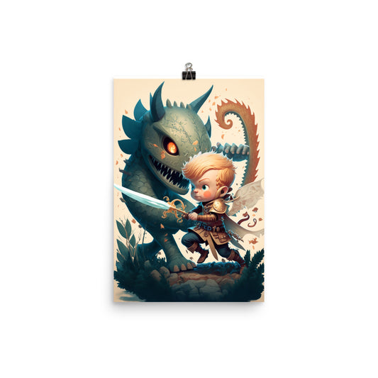 Enhanced Matte Paper Poster - Boy Knight Dragon Slayer