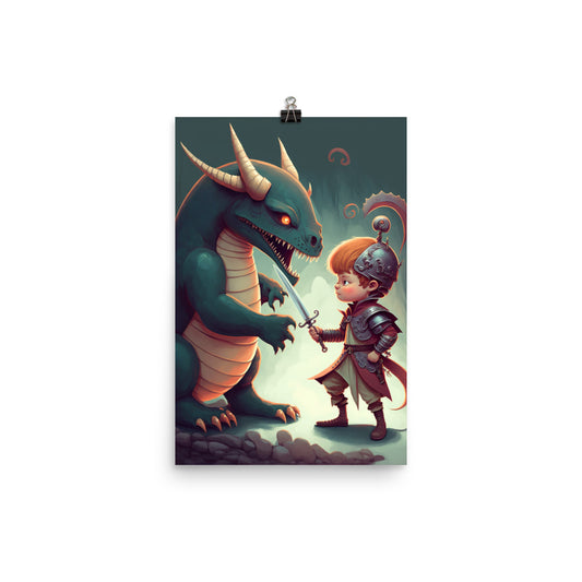 Enhanced Matte Paper Poster - Boy Knight Dragon Slayer