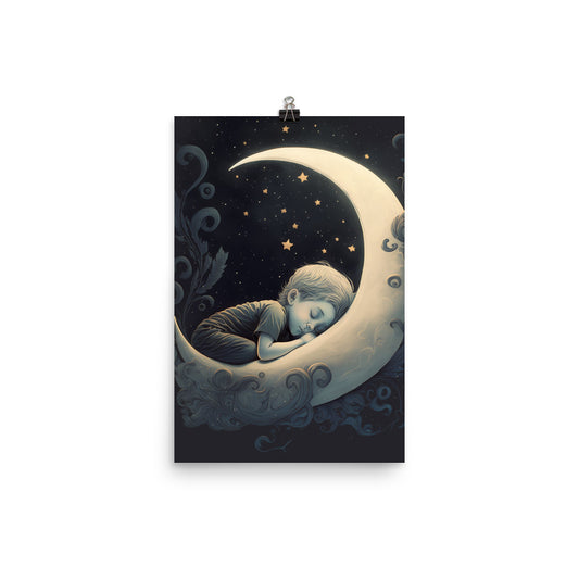 Enhanced Matte Paper Poster - Boy Sleeping on the Moon
