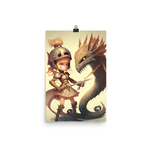 Enhanced Matte Paper Poster - Young Girl Dragon Slayer