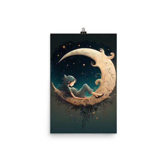 Enhanced Matte Paper Poster - Girl Sleeping on the Moon
