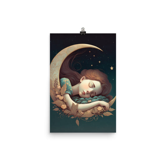 Enhanced Matte Paper Poster - Girl Sleeping on the Moon