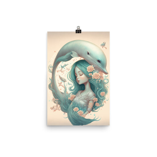 Enhanced Matte Paper Poster - Mermaid and Dolphin