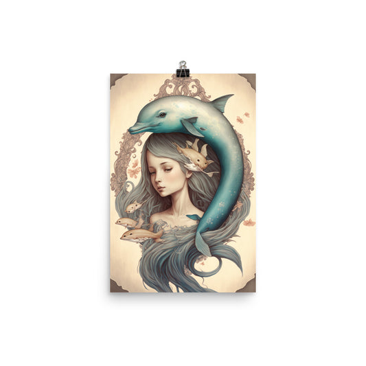 Enhanced Matte Paper Poster - Mermaid & Dolphin