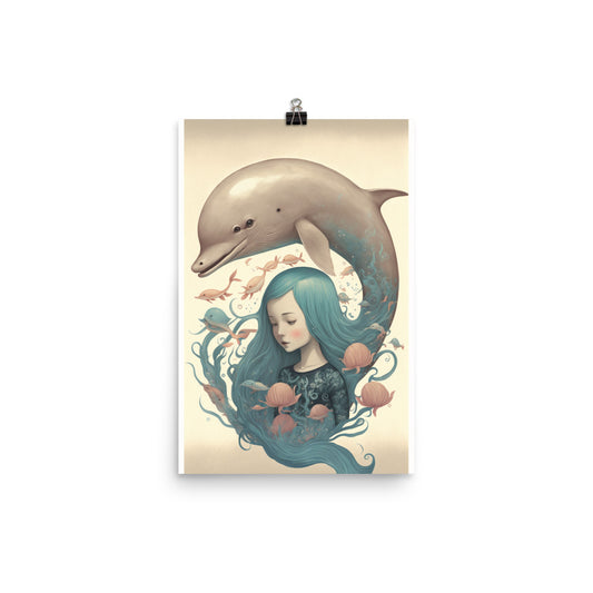 Enhanced Matte Paper Poster - Mermaid & Dolphin