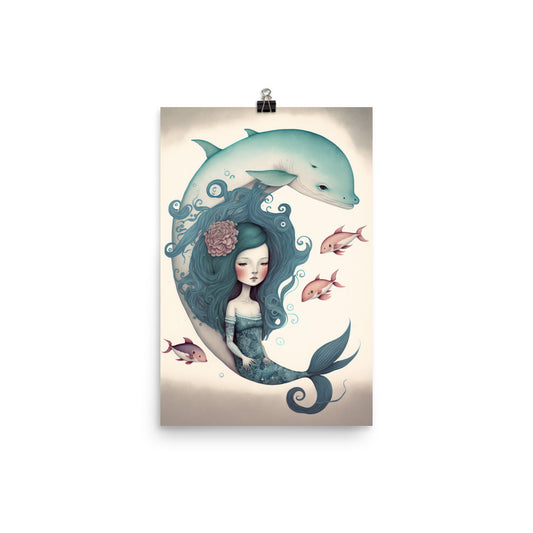Enhanced Matte Paper Poster - Mermaid & Dolphin