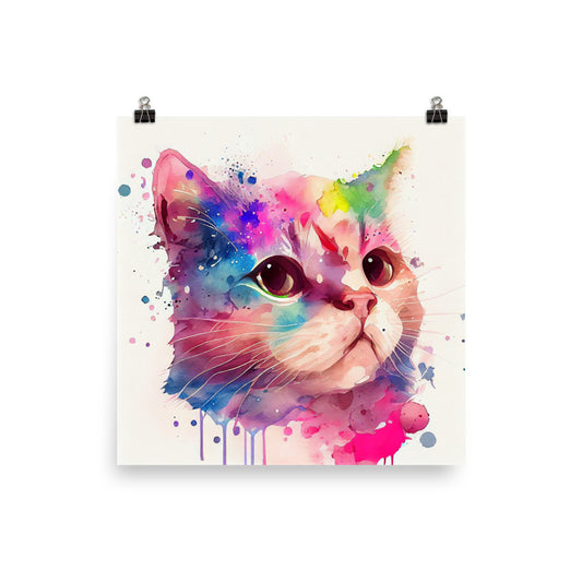 Enhanced Matte Poster - Kids Room Colorful Kitty Watercolor