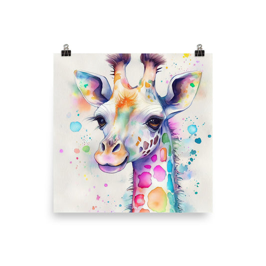 Enhanced Matte Poster - Kids Room Colorful Giraffe Watercolor