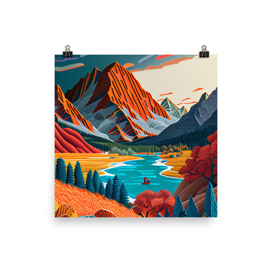 Enhanced Matte Paper Poster - Mountain Park Scene in Paper Art