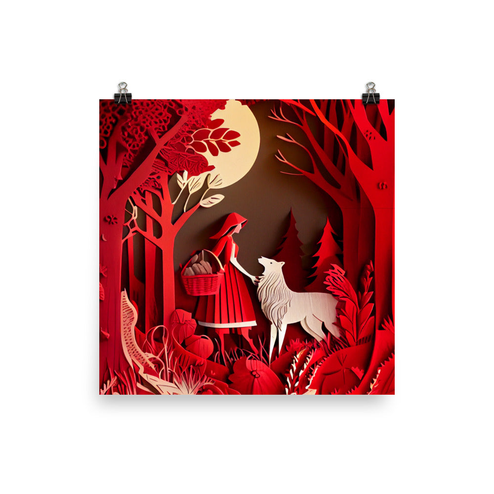 Enhanced Matte Paper Poster - Little Red Riding Hood in Paper Art