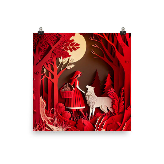 Enhanced Matte Paper Poster - Little Red Riding Hood in Paper Art
