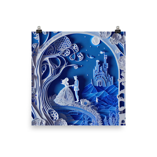Enhanced Matte Paper Poster - Prince and Cinderella in Paper Art