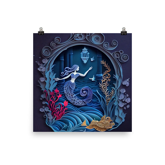 Enhanced Matte Paper Poster - Mermaid in the Sea - Paper Art