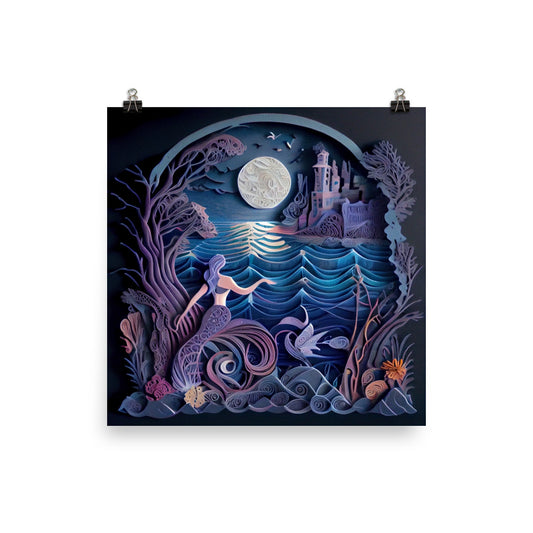 Enhanced Matte Paper Poster - Little Mermaid in Paper Art