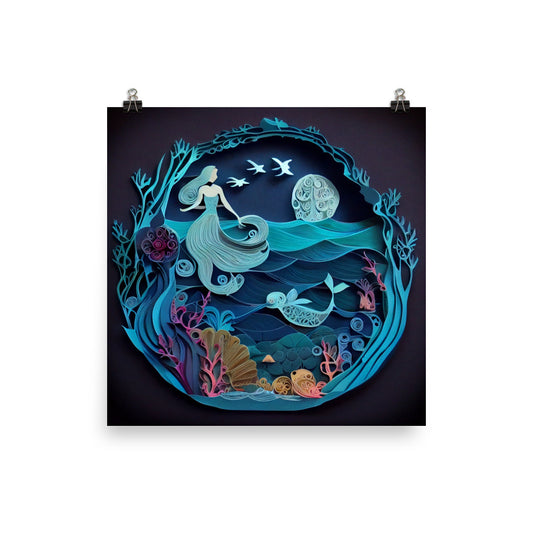 Enhanced Matte Paper Poster - Mermaid in the Sea Paper Art