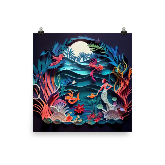 Enhanced Matte Paper Poster - Mermaid in the Ocean - Paper Art