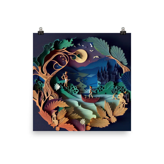 Enhanced Matte Paper Poster - Paper Art Fairy Tale Scene