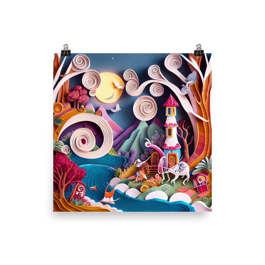 Enhanced Matte Paper Poster - Fairy Tale Tower in Paper Art