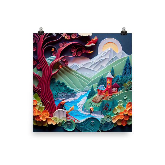 Enhanced Matte Paper Poster - Fairy Tale Scene in Paper Art