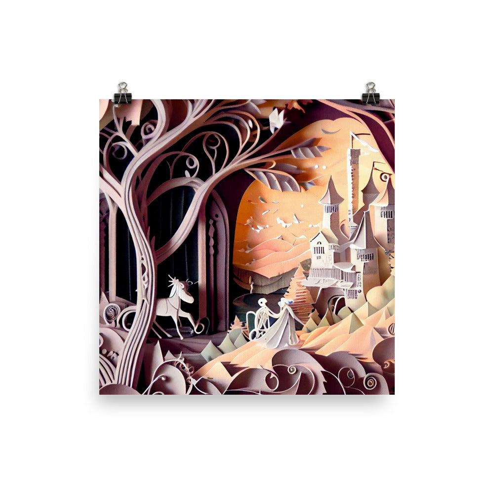 Enhanced Matte Paper Poster - Fairy Tale Scene in Paper Art
