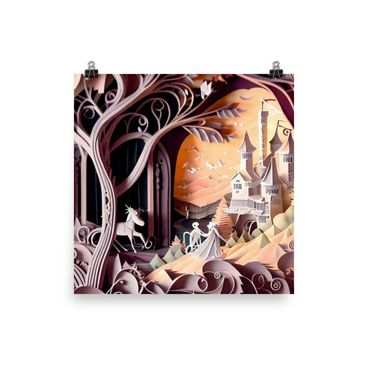 Enhanced Matte Paper Poster - Fairy Tale Scene in Paper Art