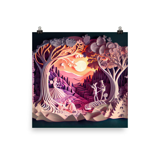 Enhanced Matte Paper Poster - Fairy Tale Scene in Paper Art
