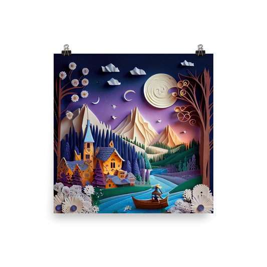 Enhanced Matte Paper Poster - Fairy Tale Scene in Paper Art