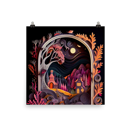Enhanced Matte Paper Poster - Fairy Tale Village in Paper Quilling Style