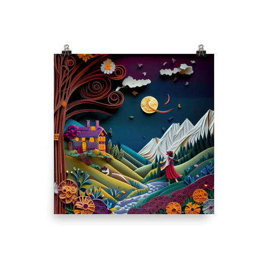 Enhanced Matte Paper Poster - Fairy Tale Scene in Paper Quilling Style