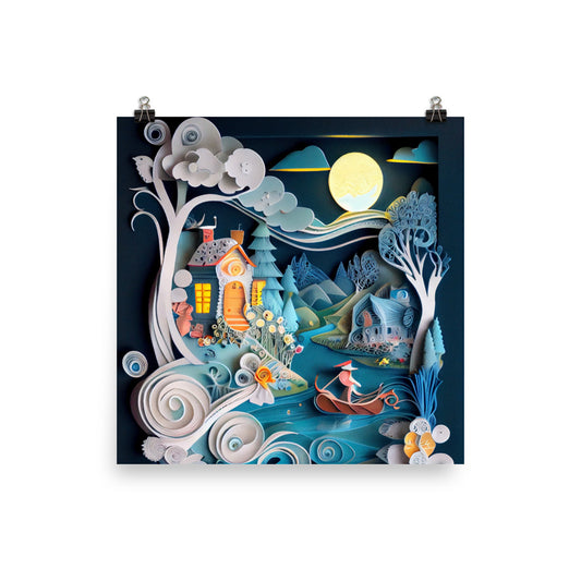 Enhanced Matte Paper Poster - Fairy Tale Scene in Paper Quilling Style