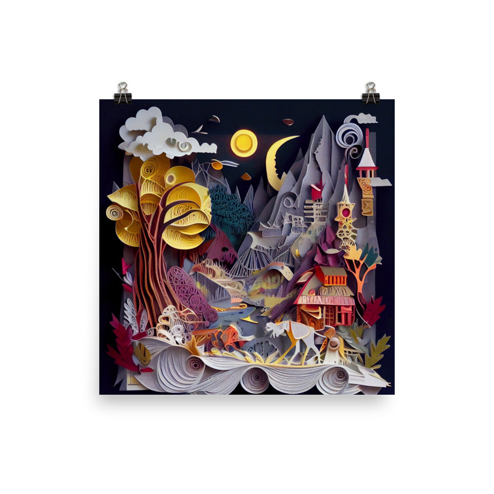Enhanced Matte Paper Poster - Fairy Tale Scene in Paper Quilling Style