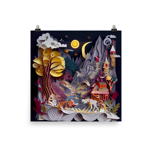 Enhanced Matte Paper Poster - Fairy Tale Scene in Paper Quilling Style