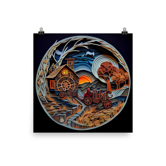 Enhanced Matte Paper Poster - Fairy Tale Scene in Paper Art