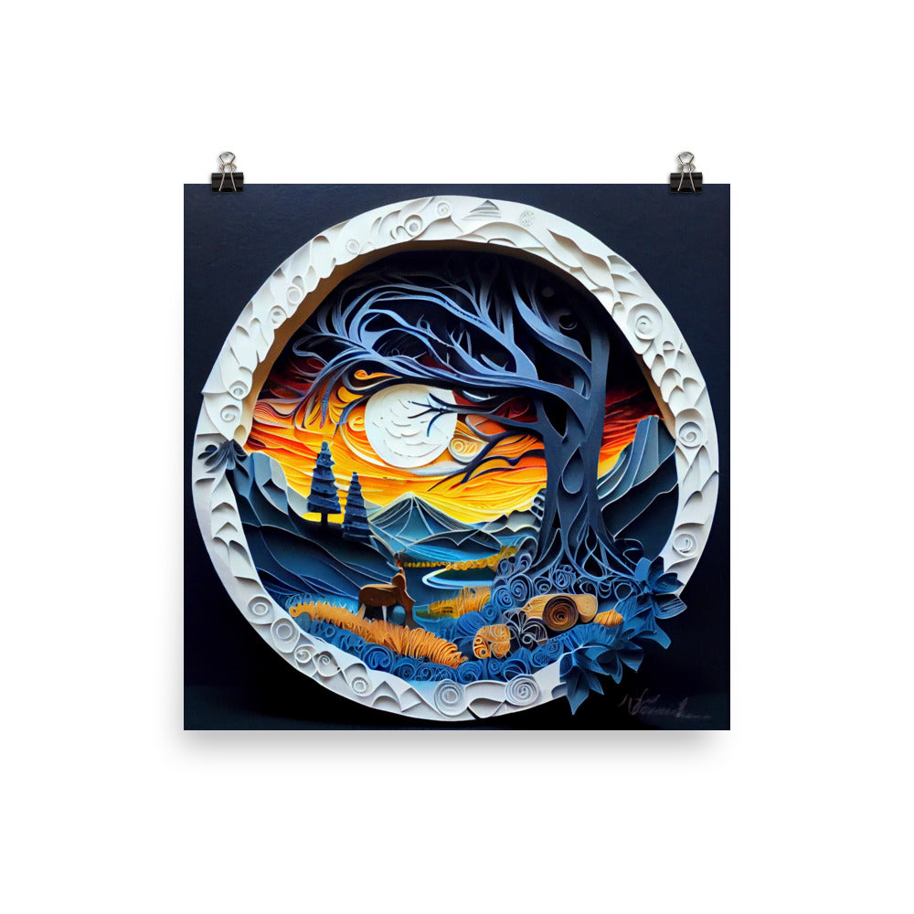 Enhanced Matte Paper Poster - Fairy Tale Scene in Paper Art