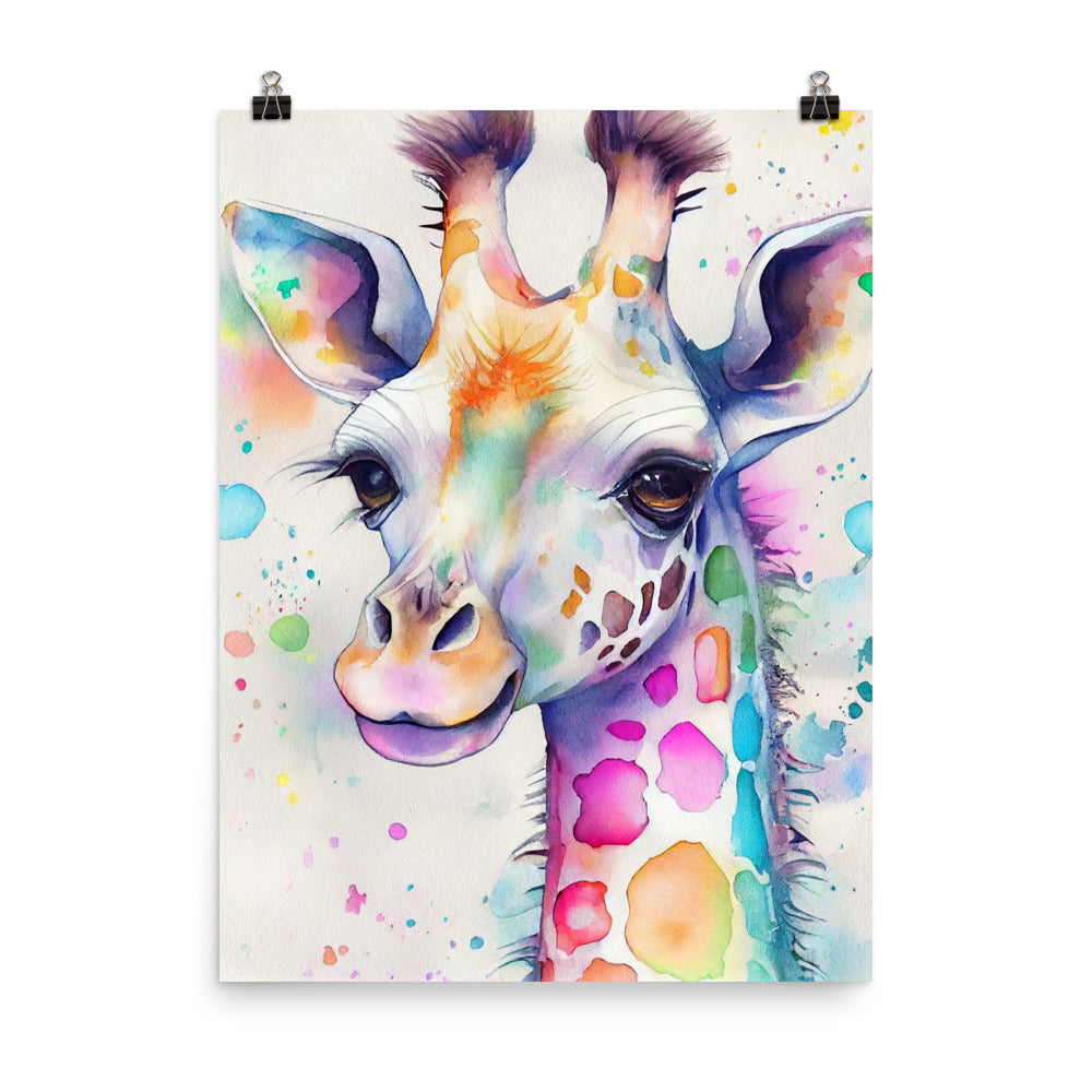 Enhanced Matte Poster - Kids Room Colorful Giraffe Watercolor