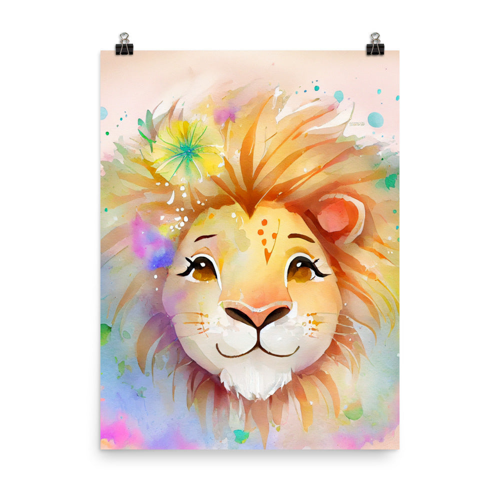 Enhanced Matte Poster - Kids Room Happy Lion Watercolor