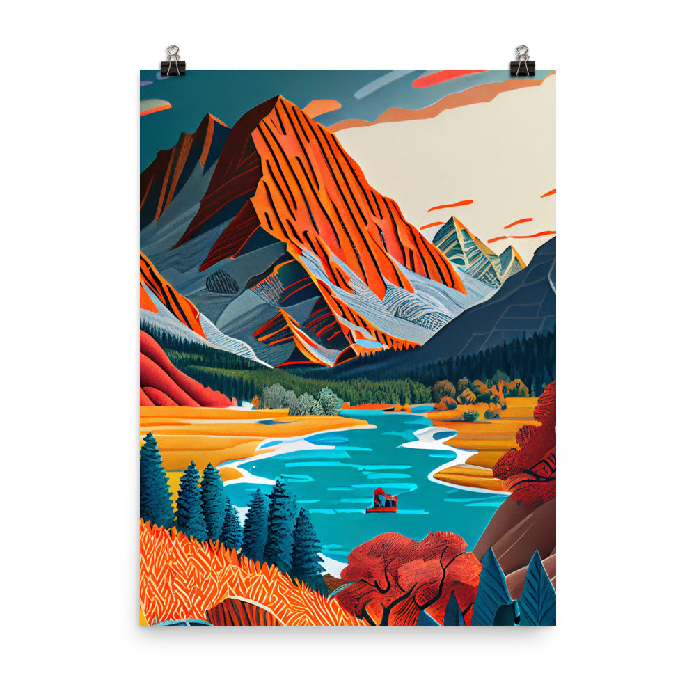 Enhanced Matte Paper Poster - Mountain Park Scene in Paper Art