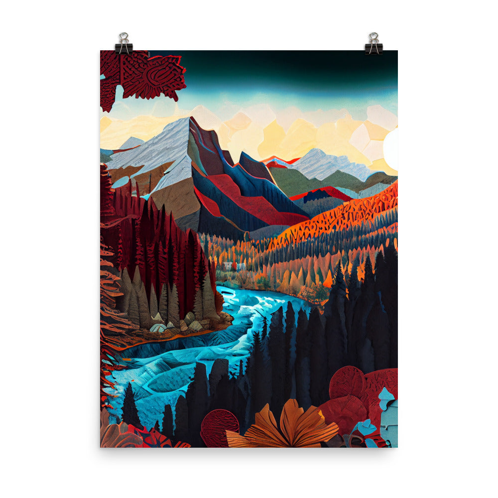 Enhanced Matte Paper Poster - Fall Mountain Scene in Paper Art